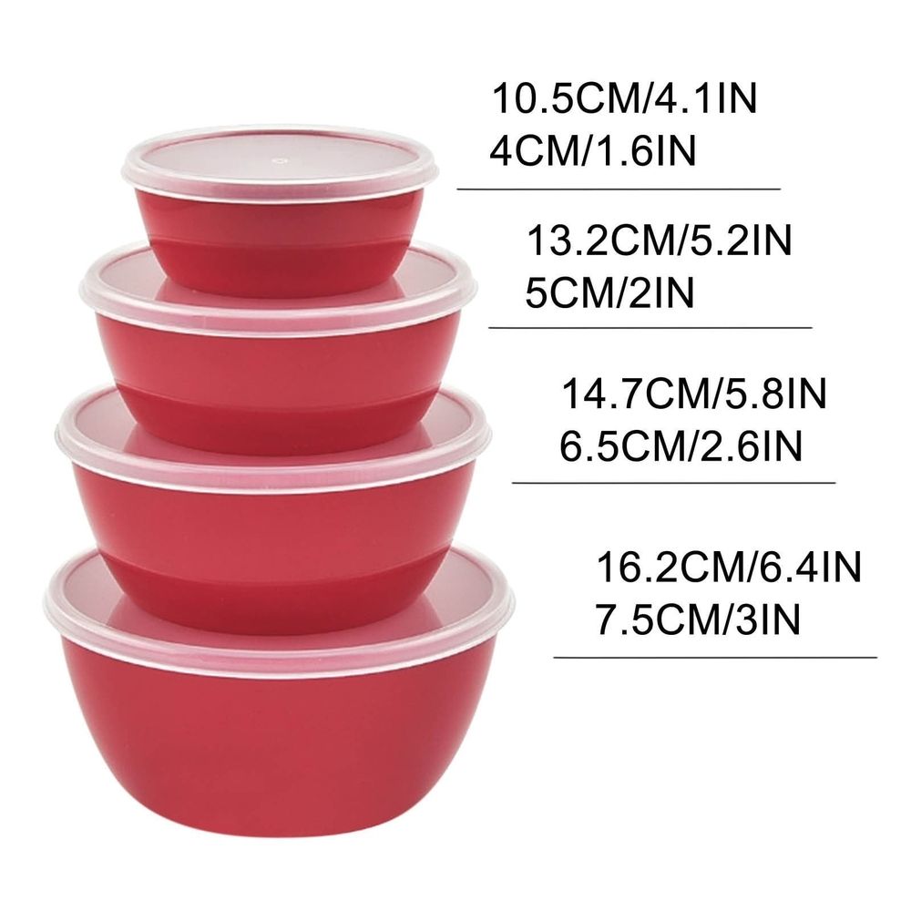 4-Piece Plastic Prep Bowls with Lids, Nesting Plastic Small Mixing Bowl Set for Mixing, Baking, Prepping, Cooking and Serving Food, Microwave and Dishwasher Safe
