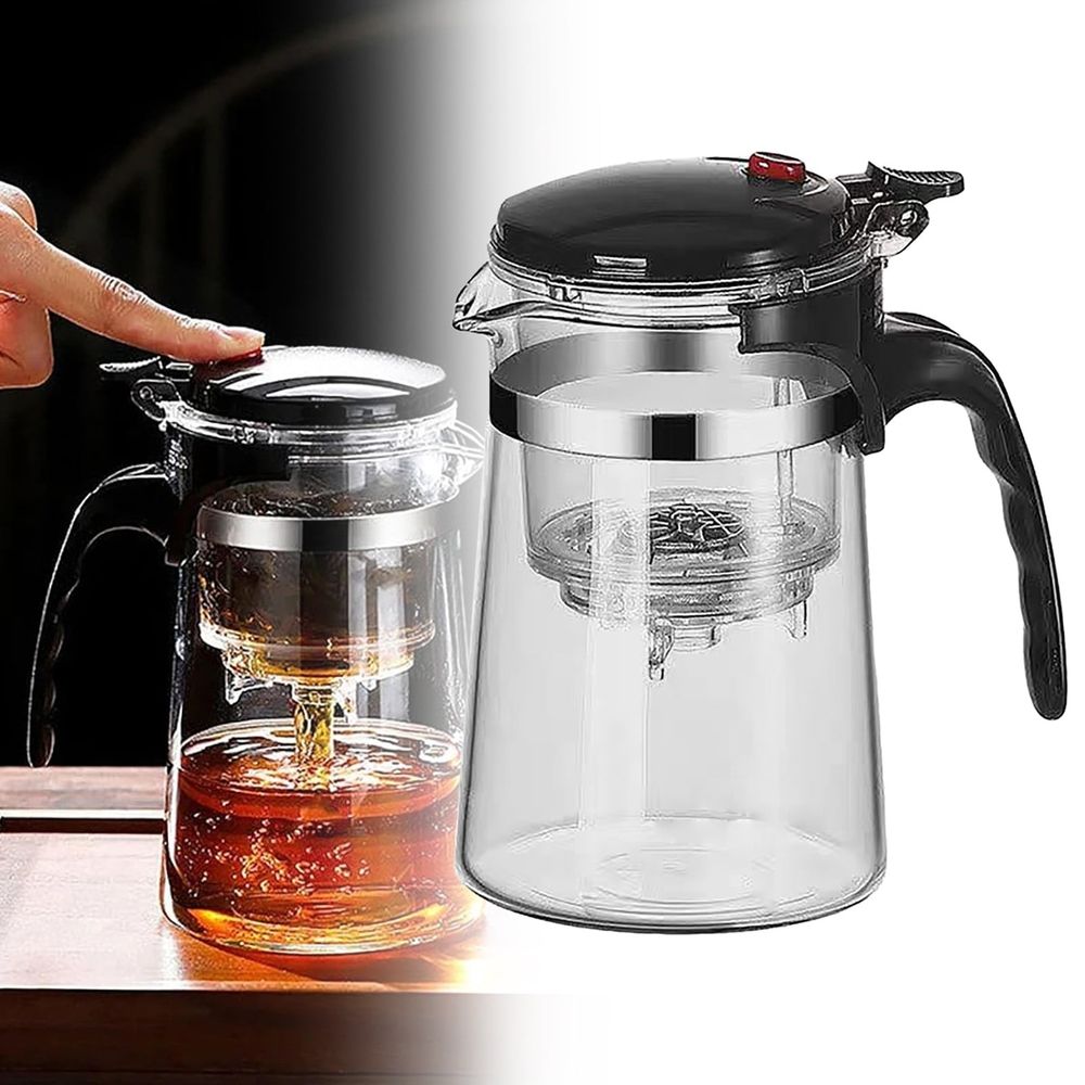 1 Pcs Glass Teapot with Removable Infuser, Clear Tea Kettle with One Button Press to Filter the Tea Soup, Loose Leaf and Blooming Tea Maker