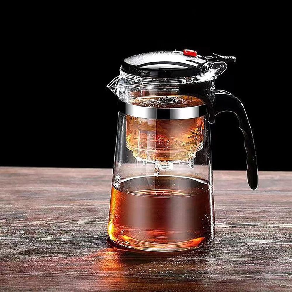 1 Pcs Glass Teapot with Removable Infuser, Clear Tea Kettle with One Button Press to Filter the Tea Soup, Loose Leaf and Blooming Tea Maker
