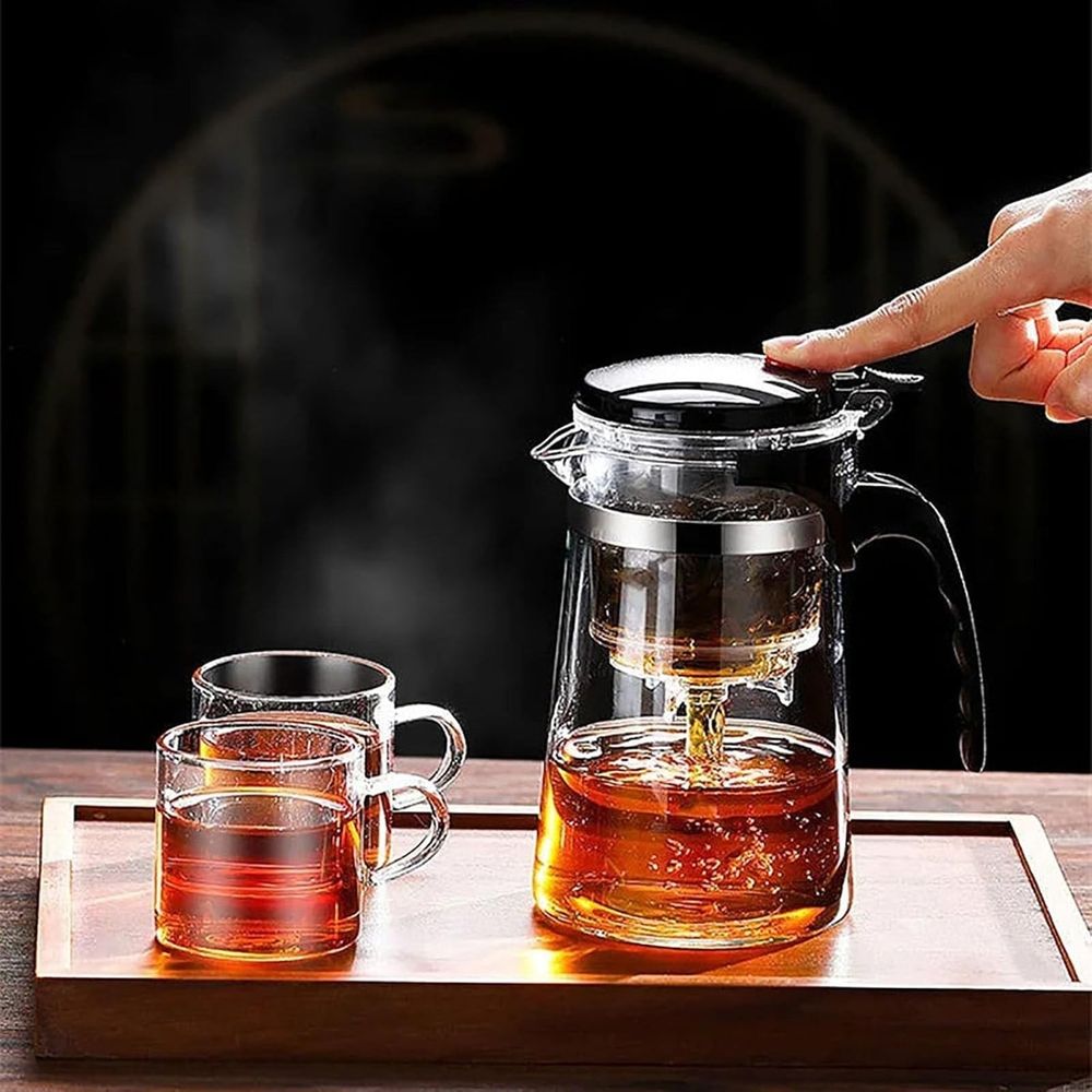 1 Pcs Glass Teapot with Removable Infuser, Clear Tea Kettle with One Button Press to Filter the Tea Soup, Loose Leaf and Blooming Tea Maker