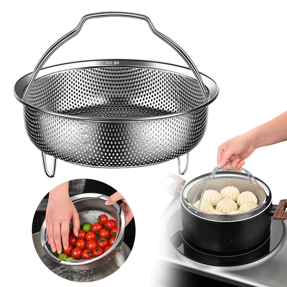 1 Pcs Stainless Steel Steamer Basket, Vegetable Steamer, Perforated Basket Steamer for Eggs and Small Vegetables, Compact Size Fits Most Pots, Oven and Dishwasher Safes