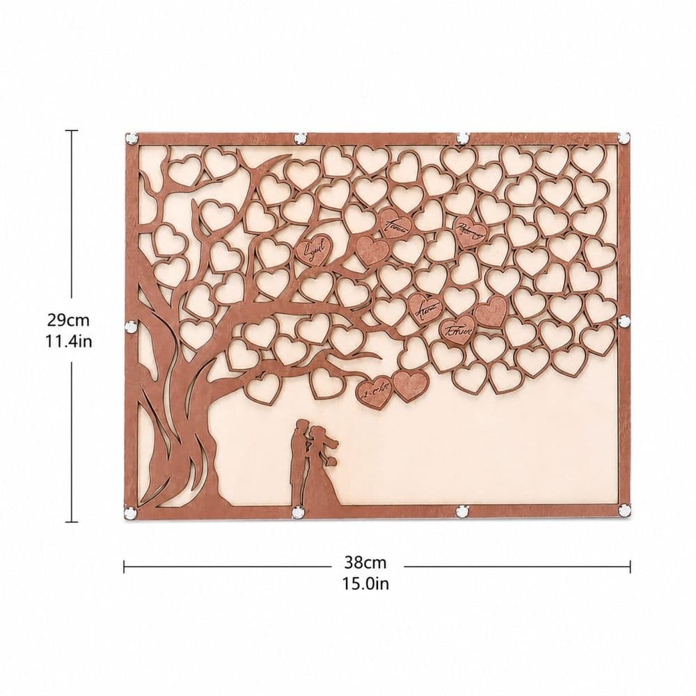 Heart Shaped Wedding Guest Book Alternative Wooden Message Board with Stand Beige