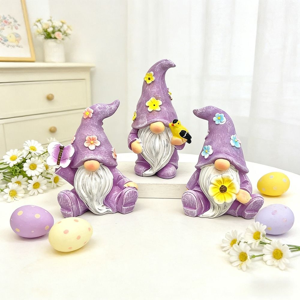 3 Pack Easter Gnome Decoration Resin Desktop Ornaments Cute Gnomes for Balcony Potted Plants Spring Holiday Gift Home Decor