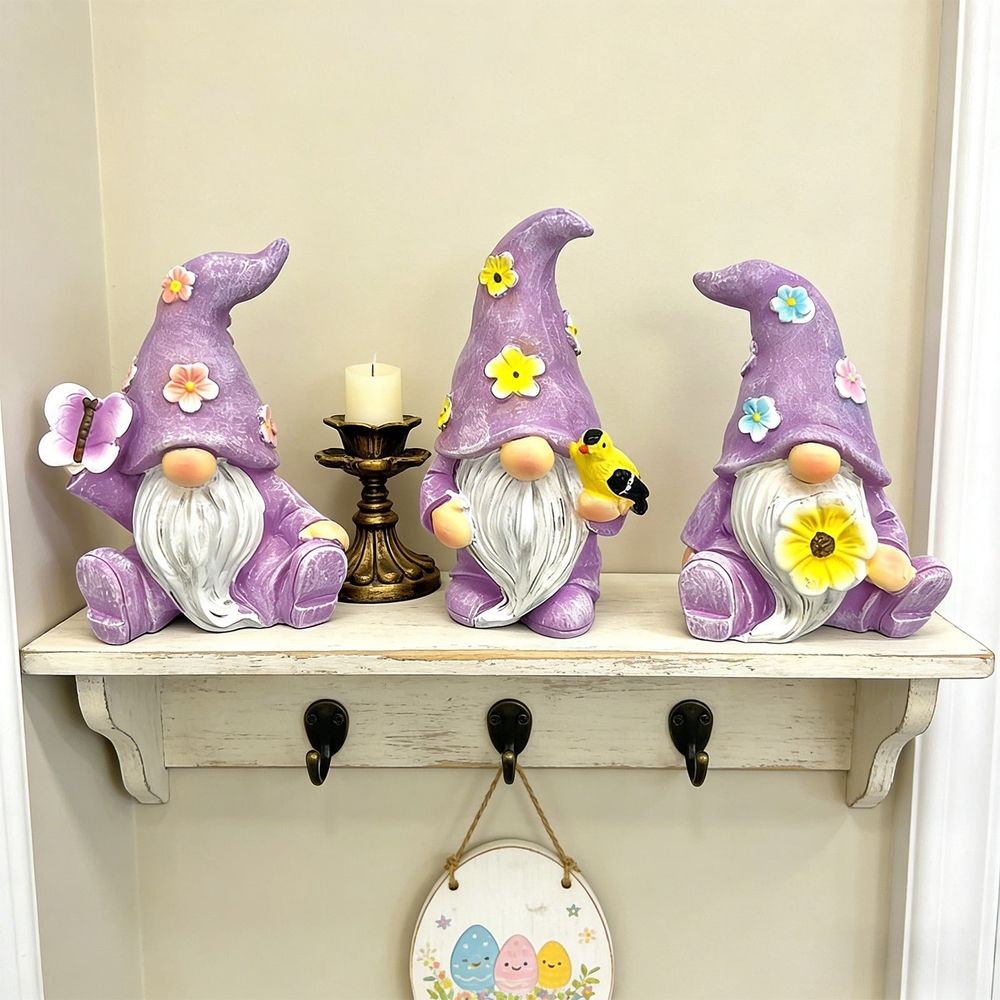 3 Pack Easter Gnome Decoration Resin Desktop Ornaments Cute Gnomes for Balcony Potted Plants Spring Holiday Gift Home Decor