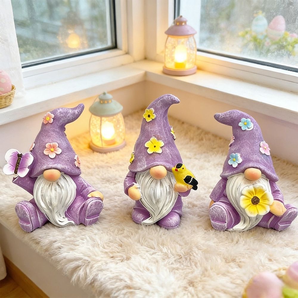 3 Pack Easter Gnome Decoration Resin Desktop Ornaments Cute Gnomes for Balcony Potted Plants Spring Holiday Gift Home Decor
