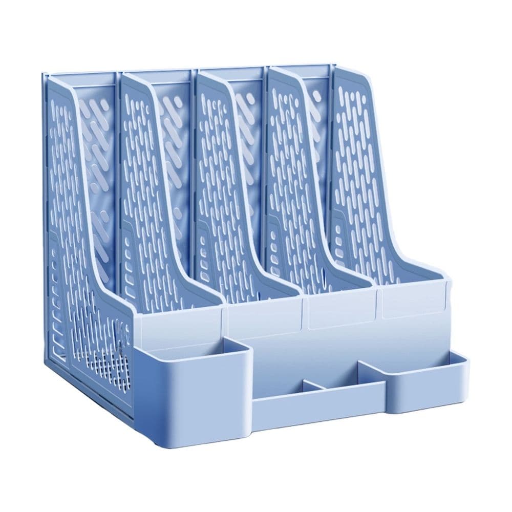 4-Tier Desk File Organizer Multi-Compartment Document Storage Rack Space Saving Desktop Organizer Blue