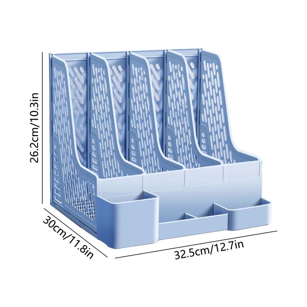 4-Tier Desk File Organizer Multi-Compartment Document Storage Rack Space Saving Desktop Organizer Blue