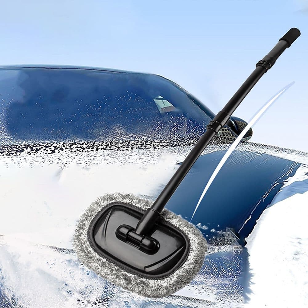 Extendable Curved Rod Car Wash Mop Soft Fiber Brush Head Auto Cleaning Tool Adjustable Length Vehicle Body Wheel Roof Washing Accessory Won’t Scratch Car Paint Household Car Care Cleaning Supplies
