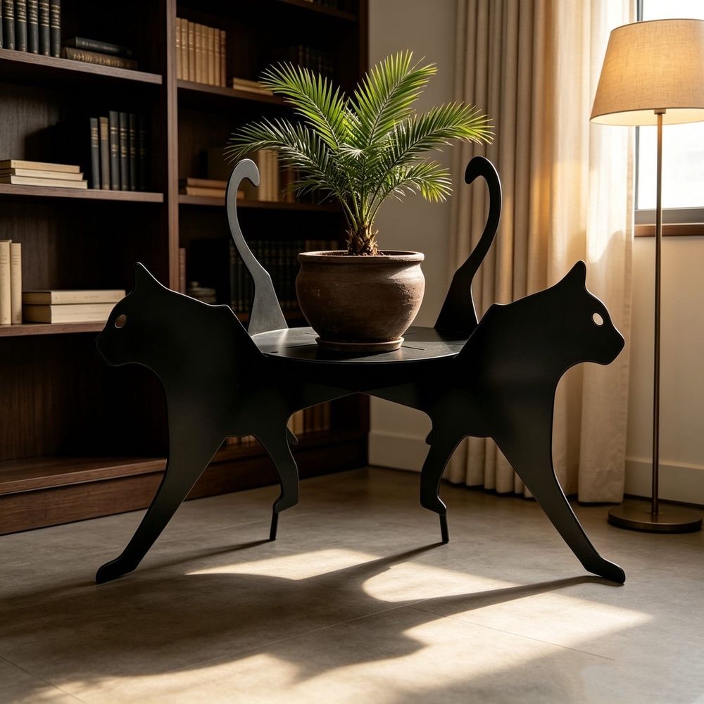 Creative Cat Shaped Metal Plant Stand, Decorative Flower Pot Holder, Space Saving Indoor Outdoor Greenery Display Rack, Perfect Home Patio Living Room Organizer,Black