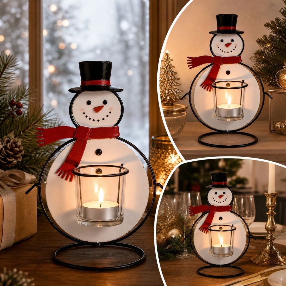 Christmas Snowman Candle Holder, Holiday Table Decor, Unique Festive Candle Stand, Warm Ambience Lighting, Ideal Christmas Home Decoration, Gift for Family and Coworkers