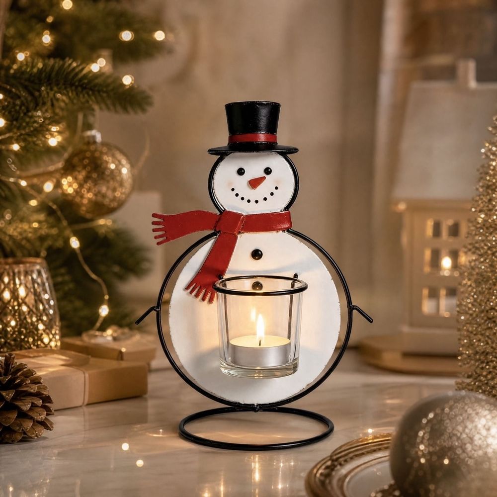 Christmas Snowman Candle Holder, Holiday Table Decor, Unique Festive Candle Stand, Warm Ambience Lighting, Ideal Christmas Home Decoration, Gift for Family and Coworkers
