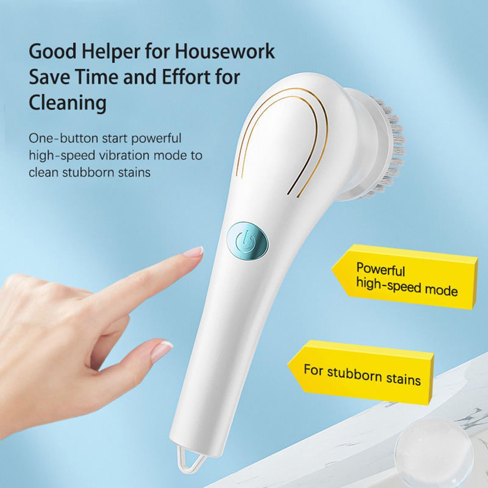 Electric Spin Scrubber, Handheld Cordless Rechargeable Electric Cleaning Brush with 5 Replaceable Heads,Power Cleaning Brush for Kitchen, Dish, Floor, Bathroom, Glass24.5*4.5*8.5cm,white