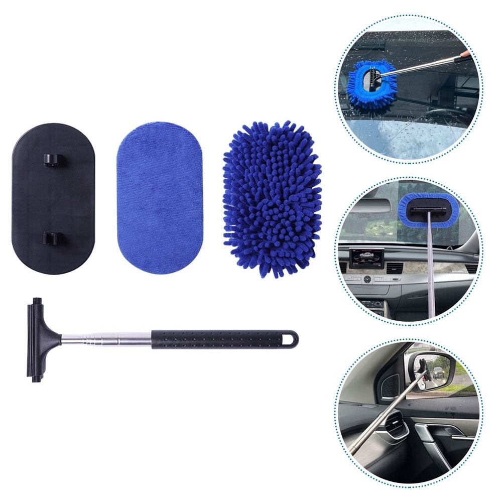 Telescopic Car Detailing Kit with Interior Window Cleaner and Rearview Mirror Wiper - Complete 1 Set for Auto Cleaning