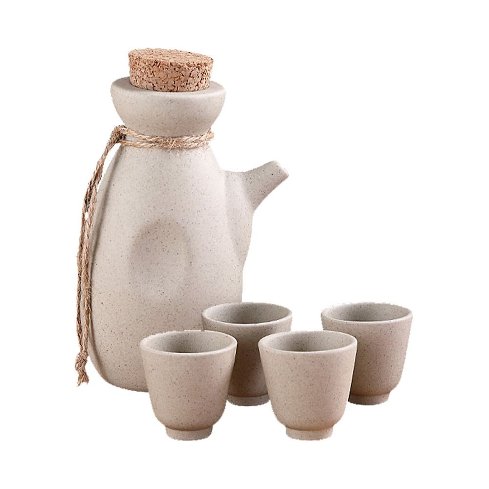 Beige Ceramic Sake Cup Set with Smooth Finish and Comfortable Edges, Ideal for Home, Parties, and Stylish Drinkware