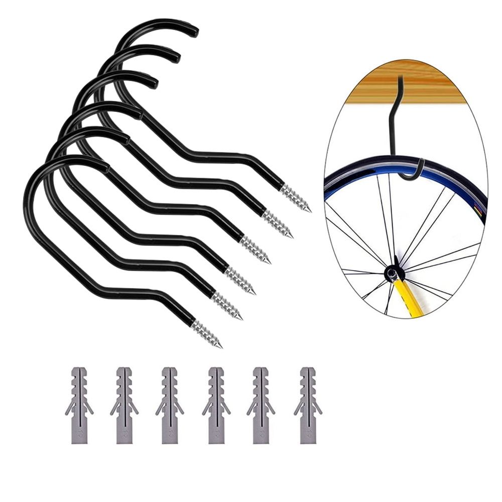 4Sets Black Bike Hook Heavy Duty Steel Storage Hook for Vertical Bike Wall Hanging
