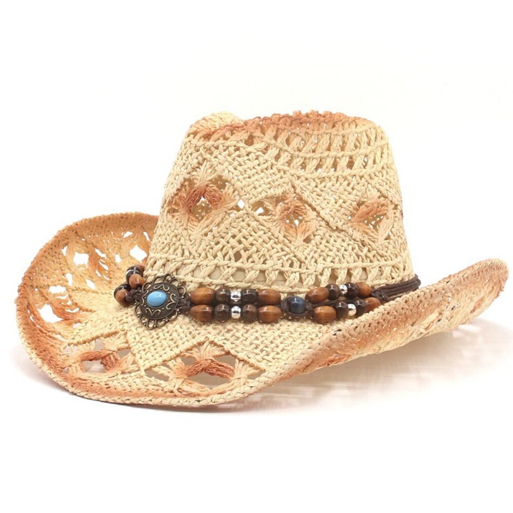 Mens Straw Cowgirl Cowboy Hat Women Floppy Packable Wide Brim Sun Hat UPF50 Western Panama Travel Beach Cap Bucket Hat