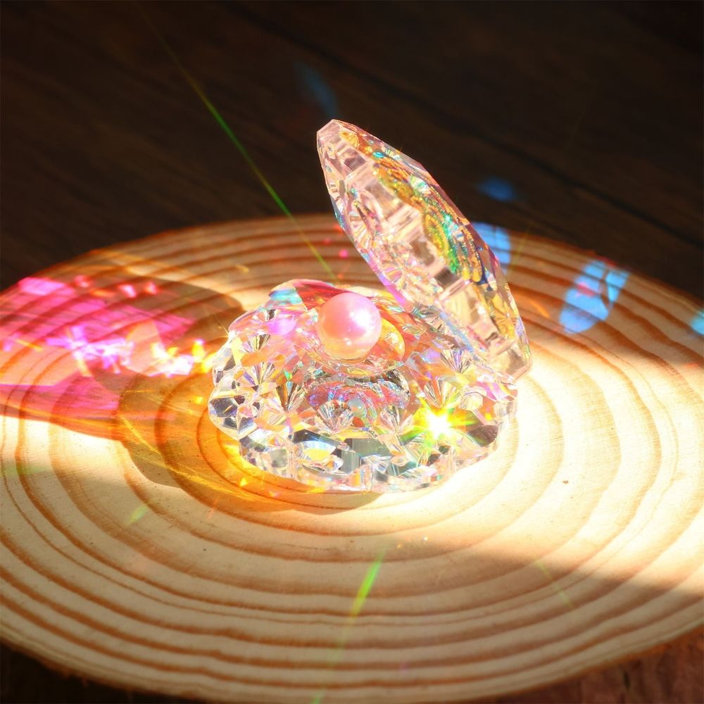 Crystal Glass Figurines Reflective Sea Shell with an Artificial Pearl for Home Decor Wedding Gift