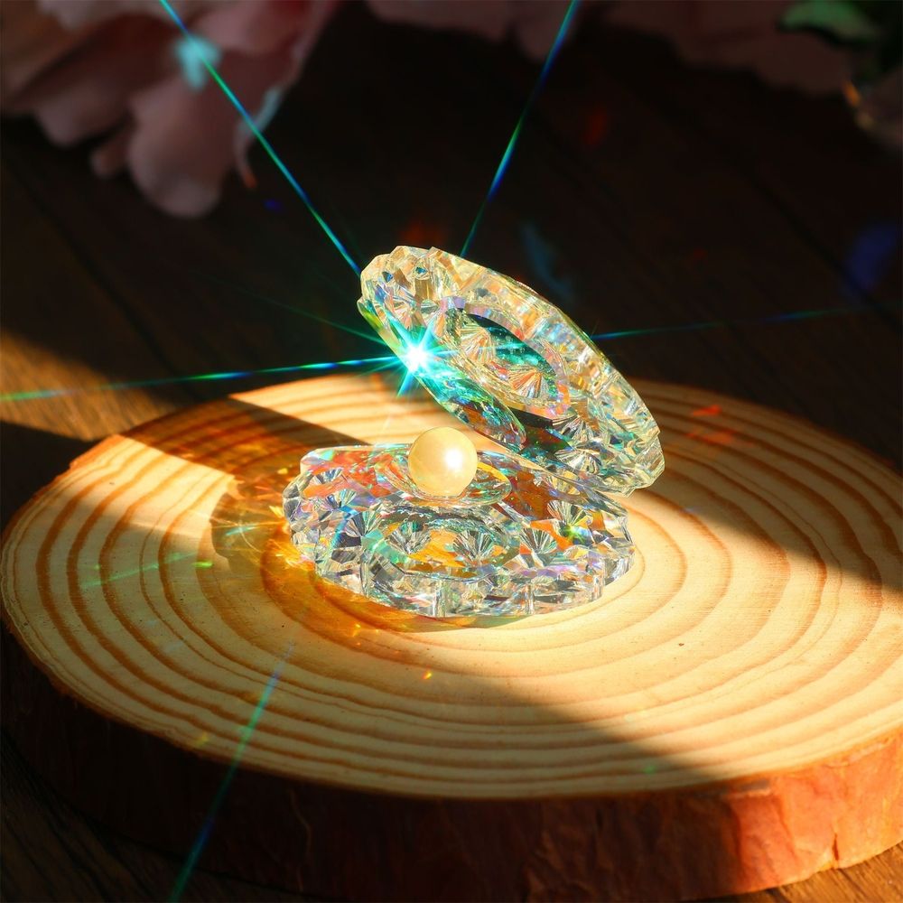 Crystal Glass Figurines Reflective Sea Shell with an Artificial Pearl for Home Decor Wedding Gift