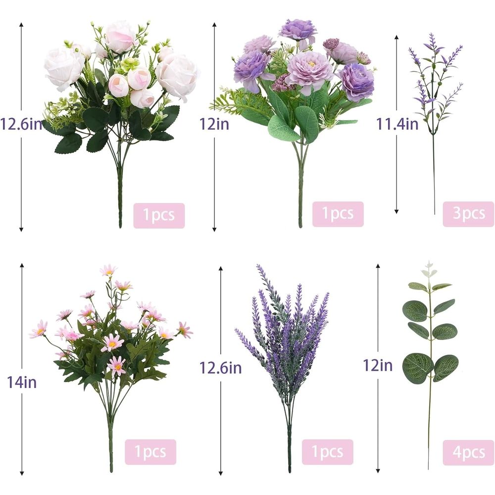 Spring Flowers Artificial Silk Flowers Bouquet Purple Fake Floral Arrangements with Rose Peony Daisy for Home Wedding Baby Shower Bridal Bouquet Table Centerpieces Party Decorations