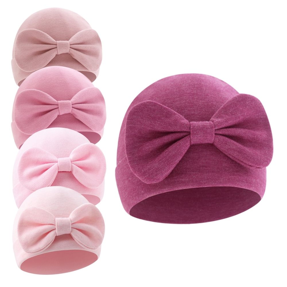 5PCS Newborn Baby Girl Hats with Bow Cotton Toddler Infant Beanie Cap Newborn Hospital Hats for Baby Girl Kid 0-6 Months