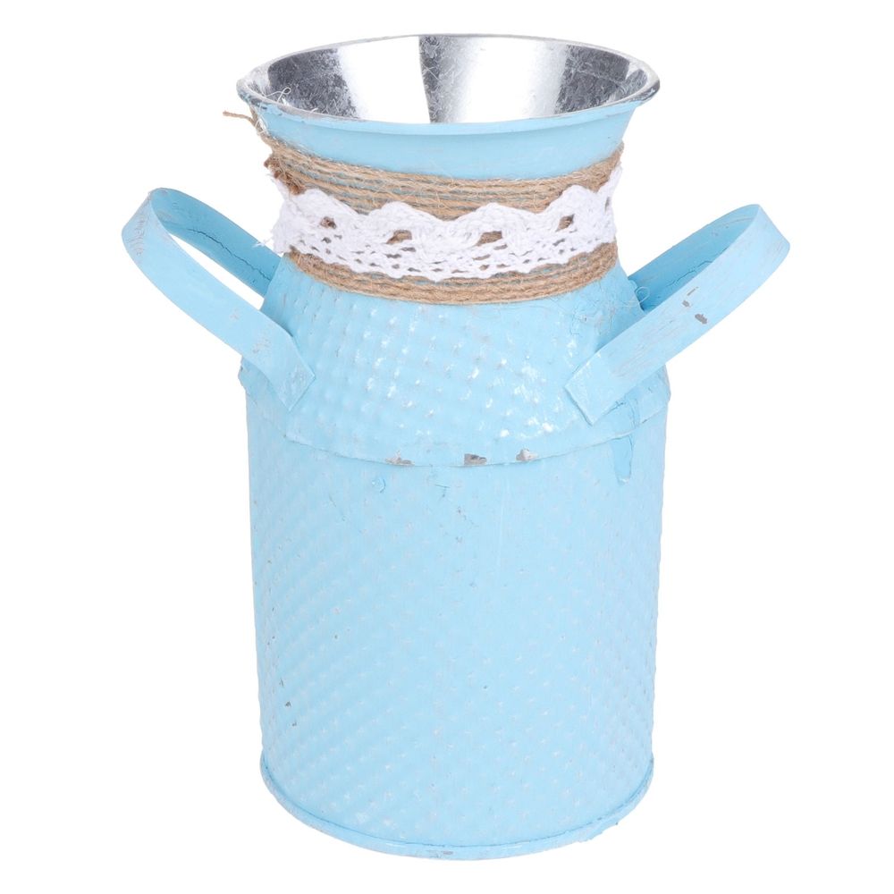Round Iron Flowerpot Blue Classic Design Modern Rustic Planter Indoor Decoration Home Decor