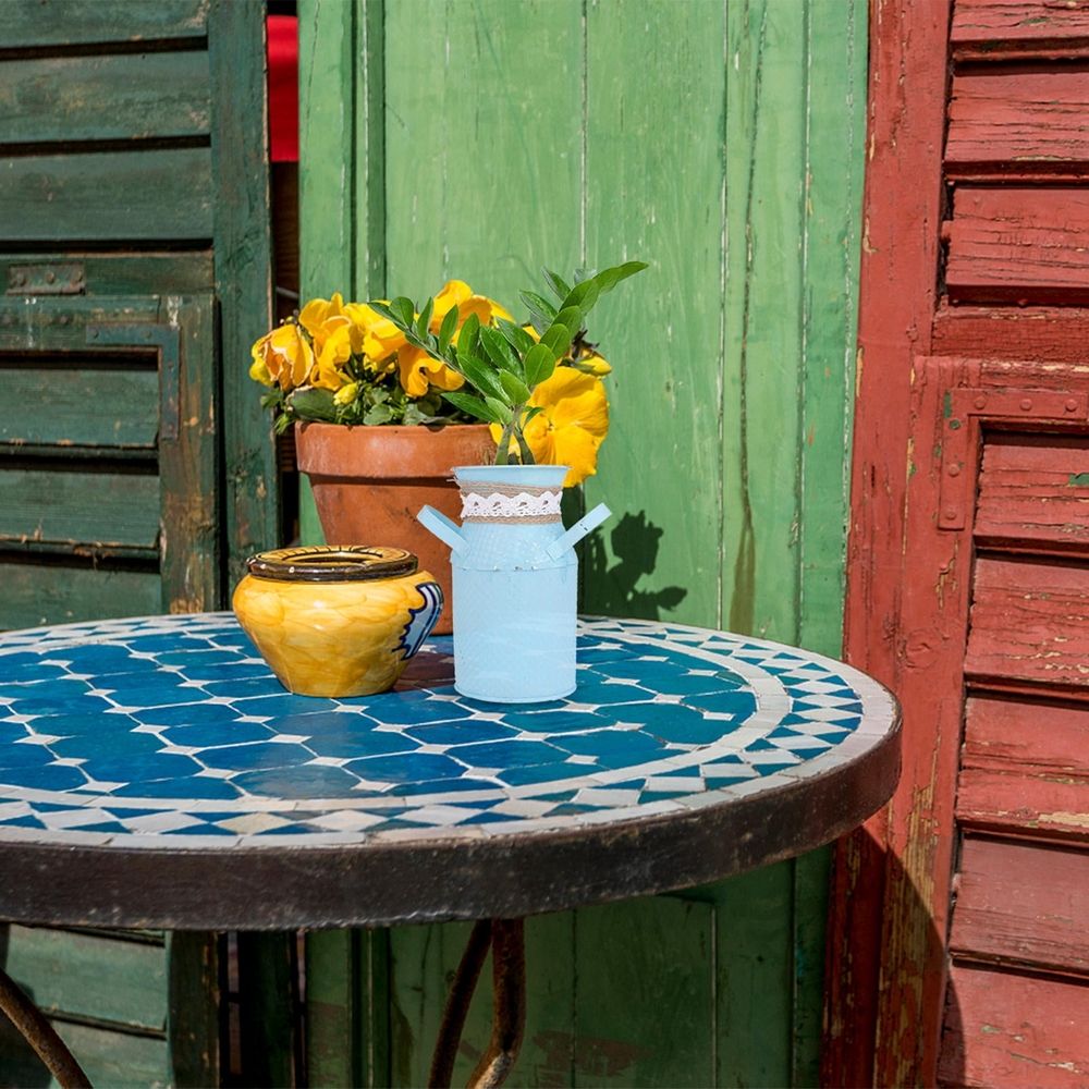 Round Iron Flowerpot Blue Classic Design Modern Rustic Planter Indoor Decoration Home Decor