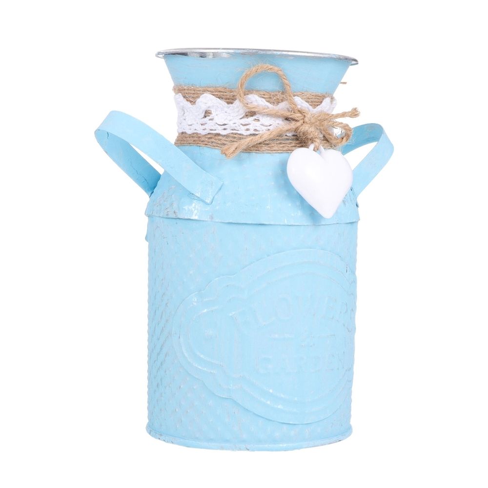Round Iron Flowerpot Blue Classic Design Modern Rustic Planter Indoor Decoration Home Decor