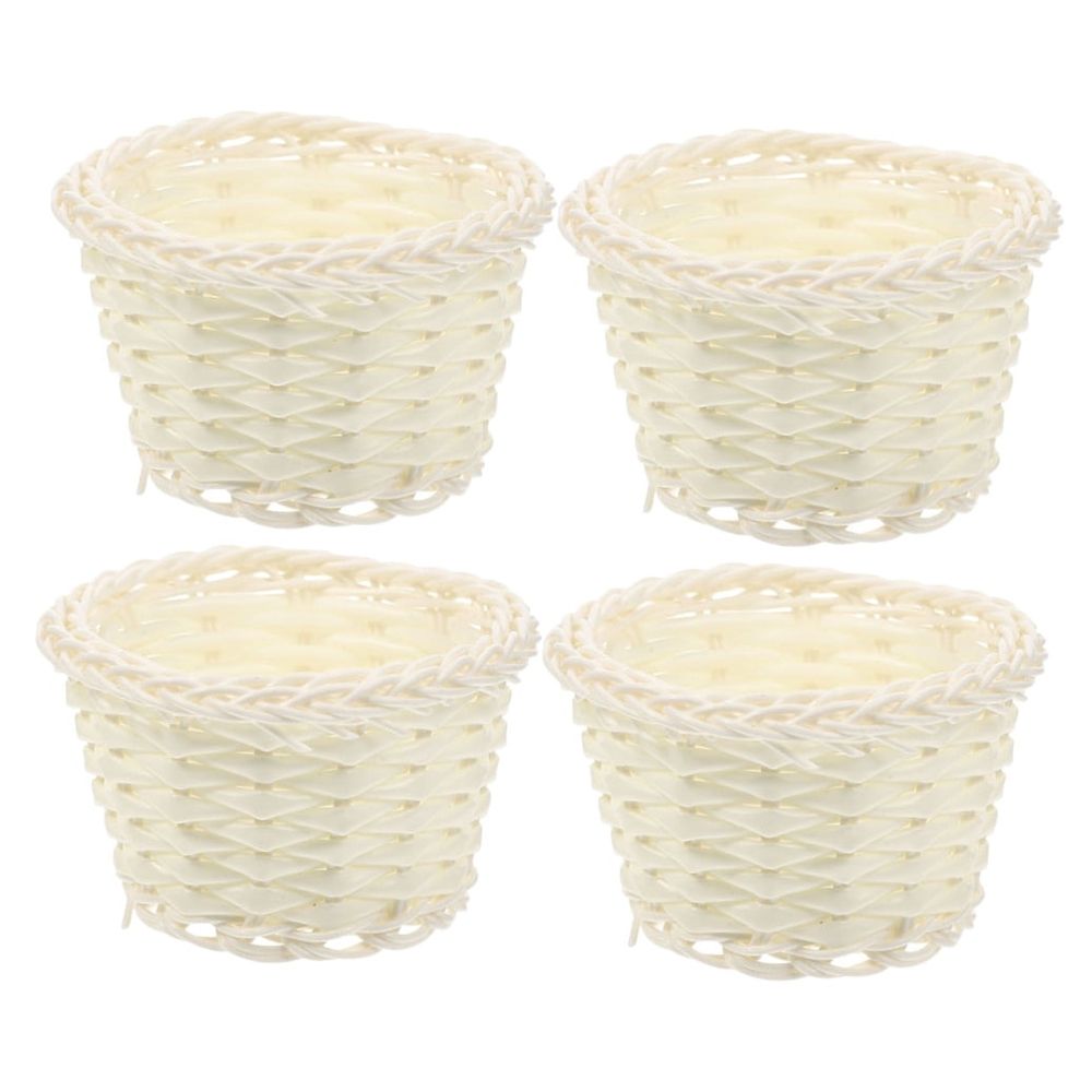 4-Pack Small White Woven Mini Baskets for Easter Decorations and Home Decor