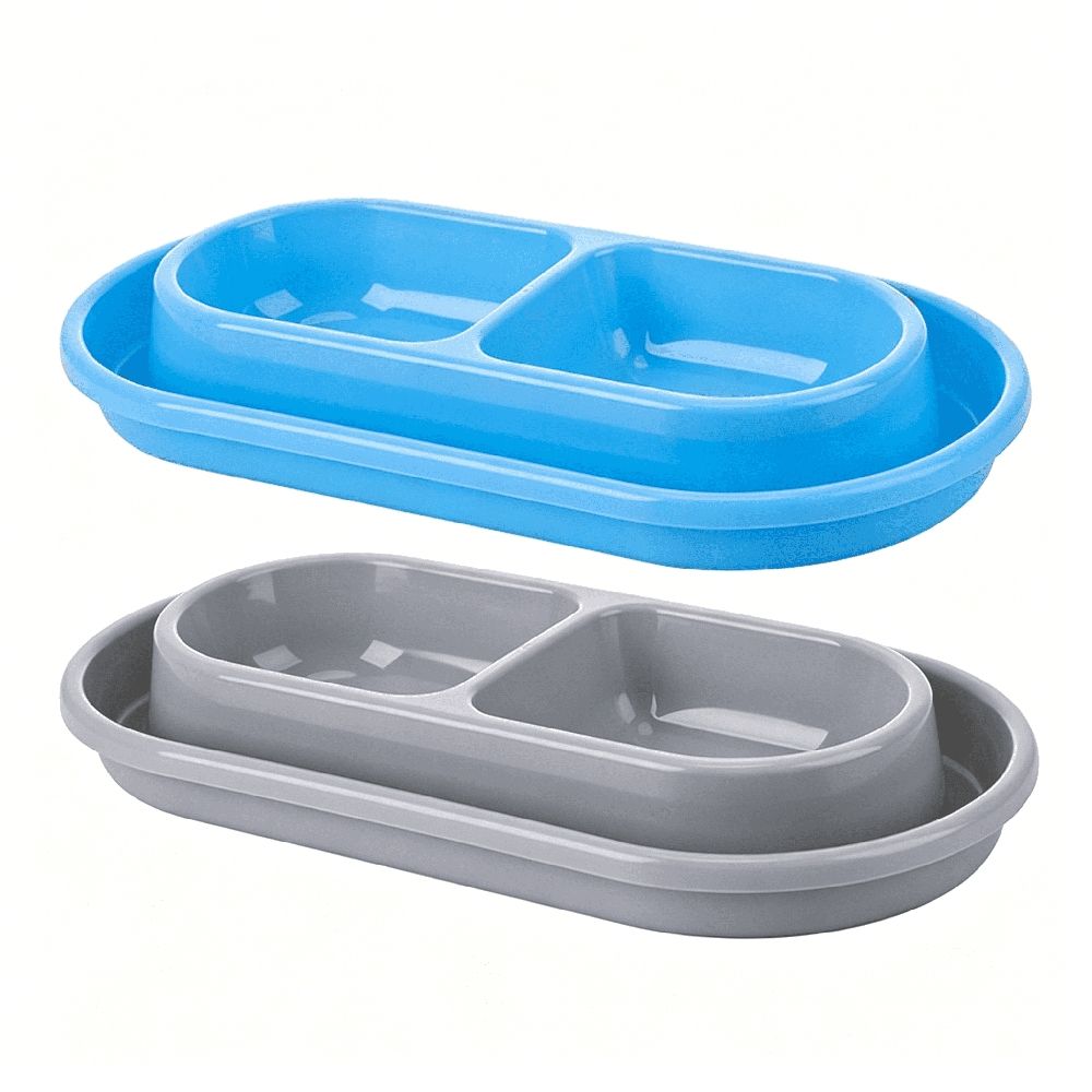 2Pcs Ant Proof Cat Food Bowls Double Tray Dog Bowl Non Slip Plastic Pet Feeder 10.8X5.9X1.4 Inch