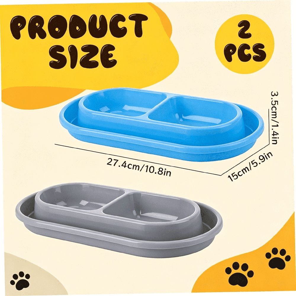 2Pcs Ant Proof Cat Food Bowls Double Tray Dog Bowl Non Slip Plastic Pet Feeder 10.8X5.9X1.4 Inch