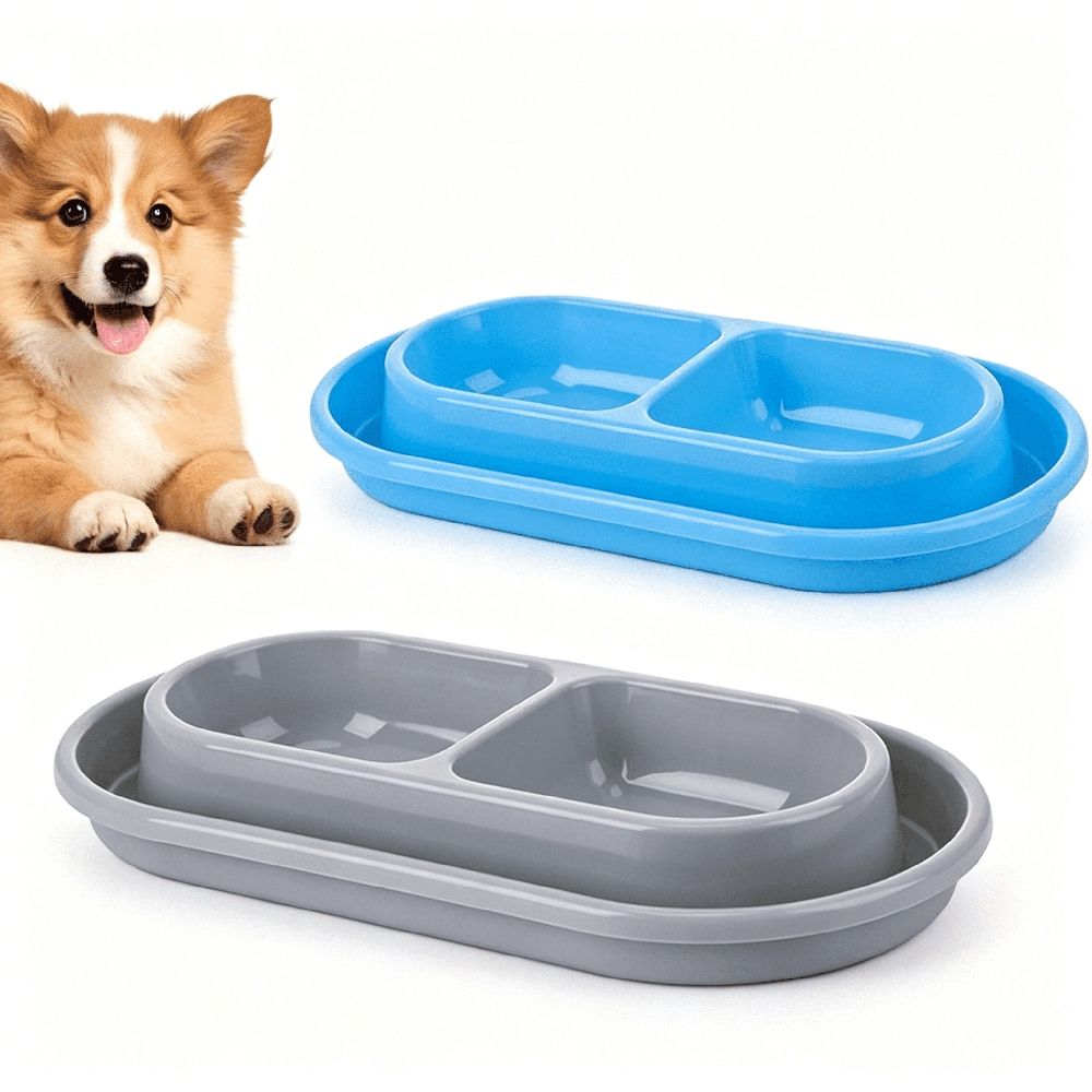 2Pcs Ant Proof Cat Food Bowls Double Tray Dog Bowl Non Slip Plastic Pet Feeder 10.8X5.9X1.4 Inch