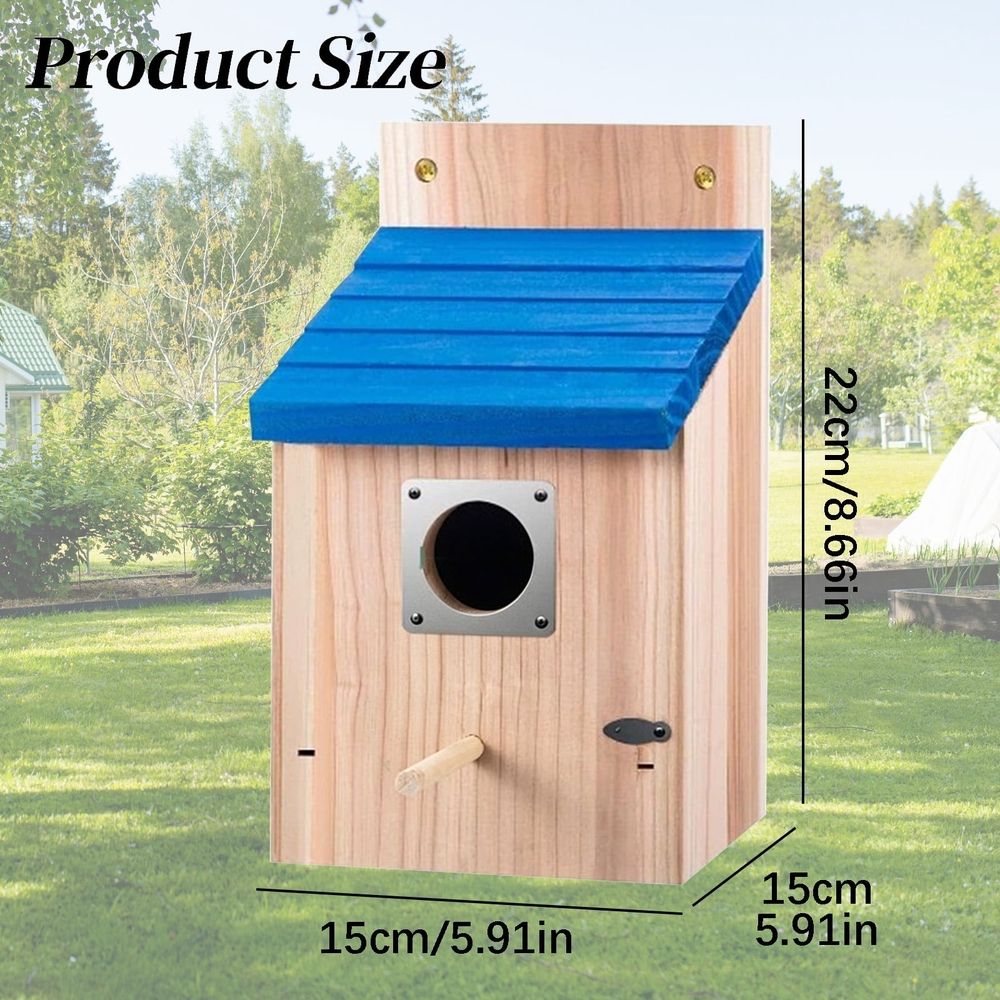 Outdoor Wooden Bird House – Natural Cedar Hanging Nest for Bluebirds, Wrens & Tree Swallows, Easy-Clean Front Door, Garden & Balcony Decor