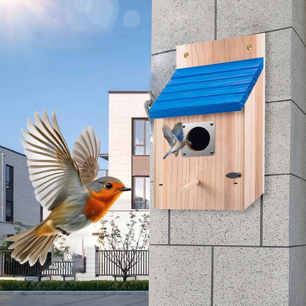 Outdoor Wooden Bird House – Natural Cedar Hanging Nest for Bluebirds, Wrens & Tree Swallows, Easy-Clean Front Door, Garden & Balcony Decor