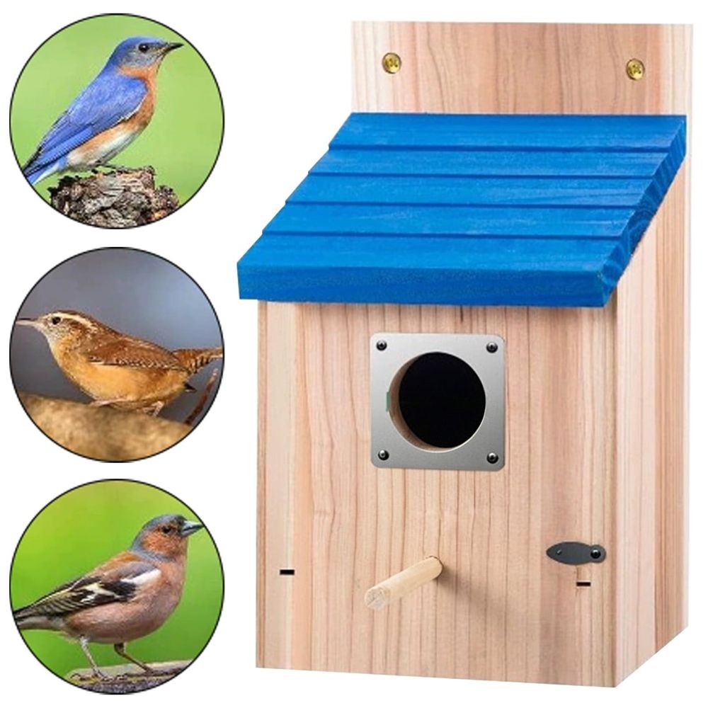 Outdoor Wooden Bird House – Natural Cedar Hanging Nest for Bluebirds, Wrens & Tree Swallows, Easy-Clean Front Door, Garden & Balcony Decor