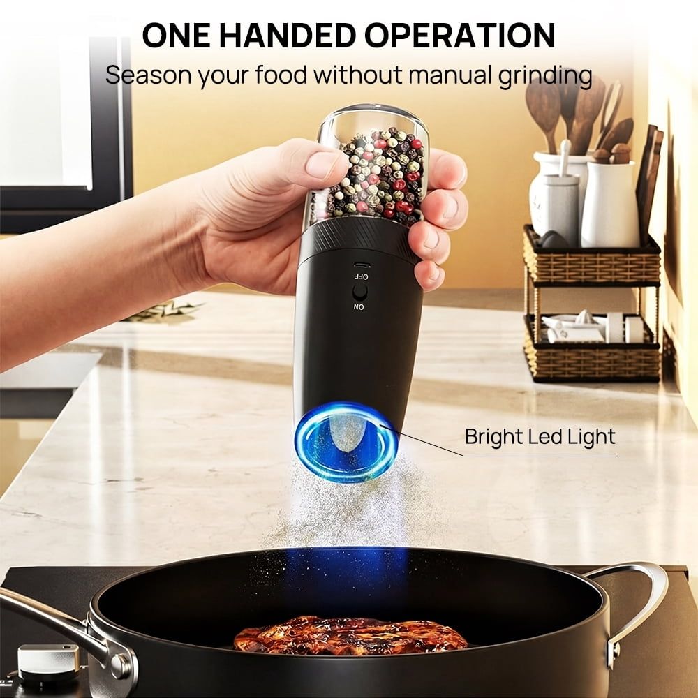 Electric Salt and Pepper Grinder Set - Rechargeable Automatic Salt and Pepper Shakers, Larger Hopper for Cooking, Home Gifts(2 Pack,Black)