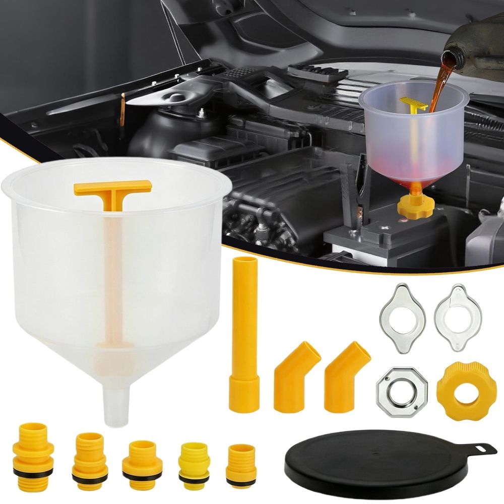 15 PCS Coolant Funnel Kit Radiator Funnel Burping Kit Funnels For Filling Bottles Fitment Aplicable To Any Vehicle Funnels For Automotive Use, Yellow