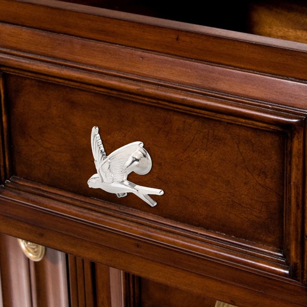 2Pcs Metal Bird Shaped Cabinet Handles Decorative Drawer Knobs Plated Silver