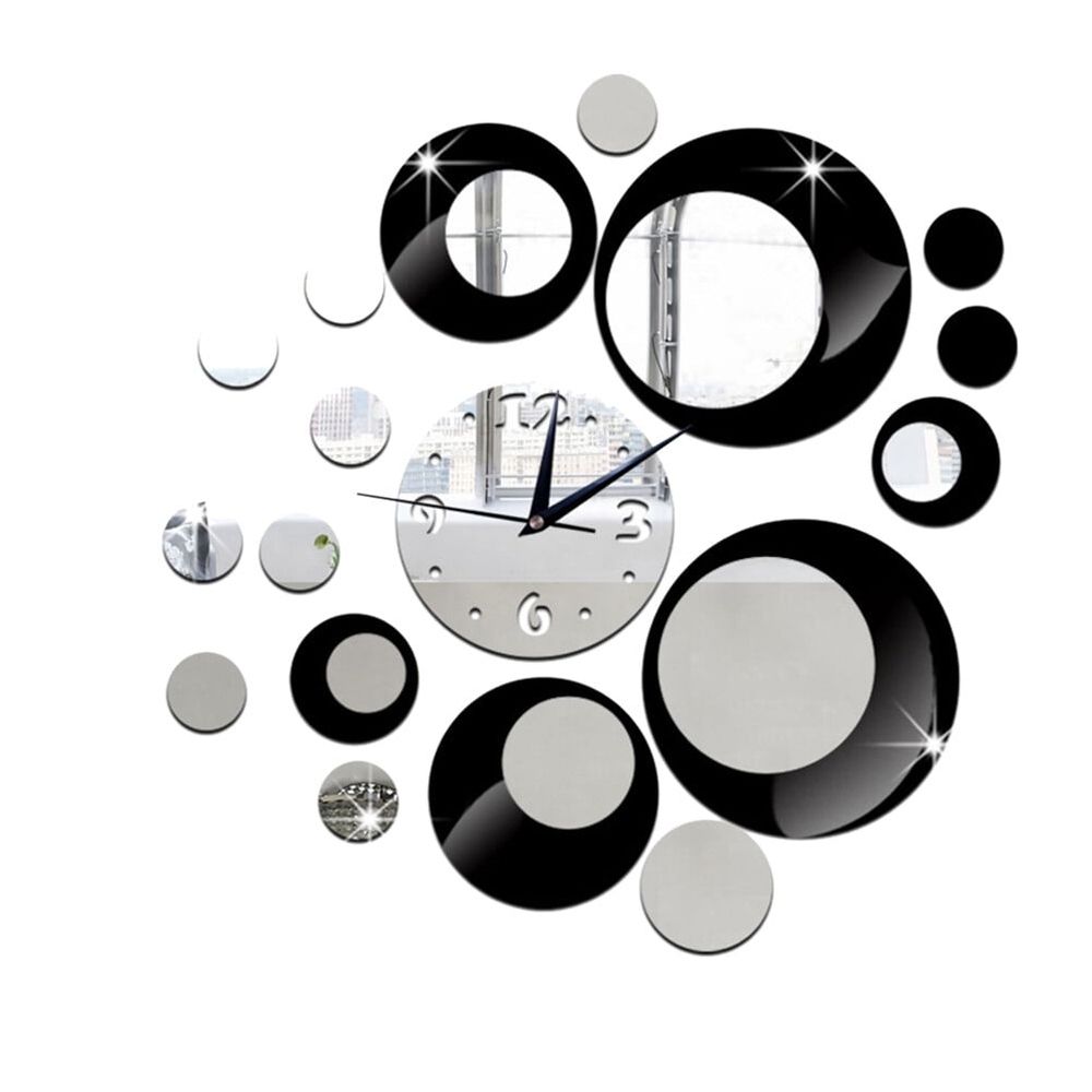Large Black 3D Acrylic Mirror Wall Clock Sticker, Self-Adhesive Decorative Wall Art for Home and Office