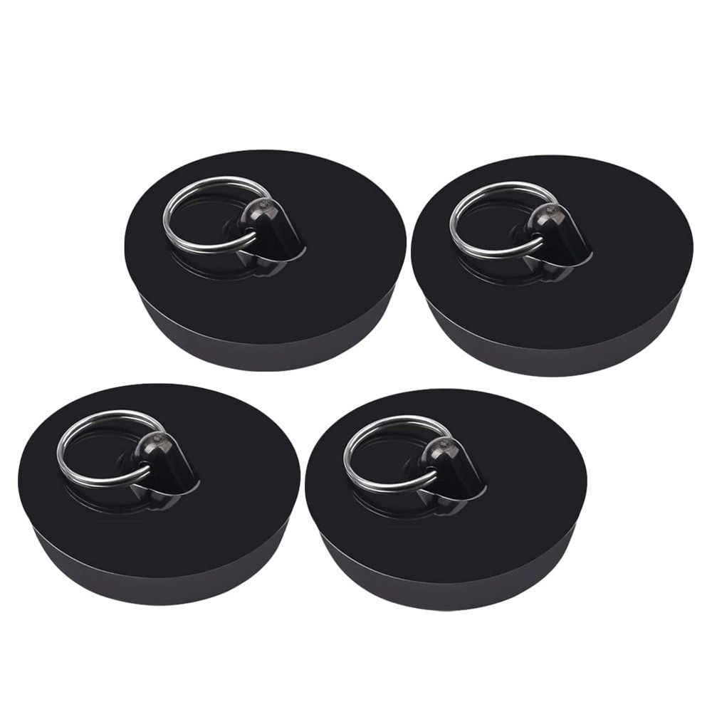 4Set Sink Plug Black PVC for Home Kitchen Bathroom Drain Sealing Clog Prevention