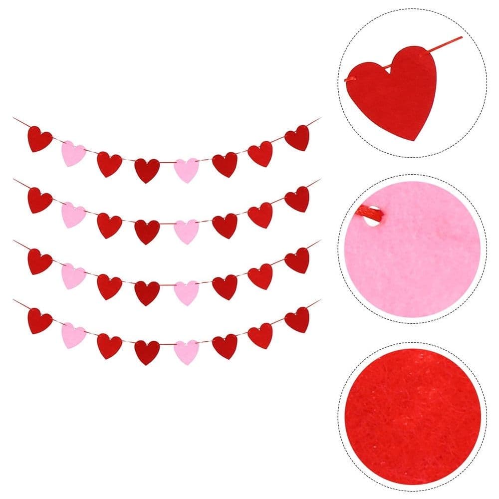 4Pcs Party Decorative Felt Banner Heart Flags in Assorted Colors for Lover's Day