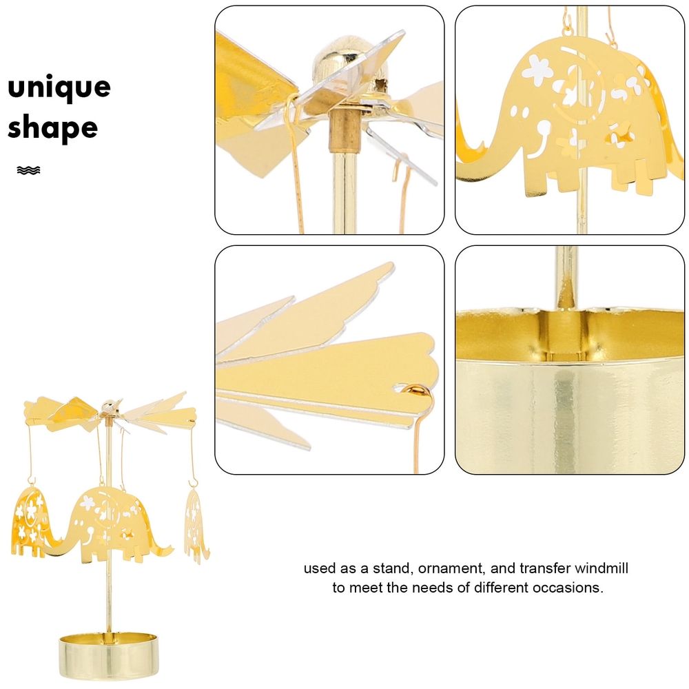 Golden Rotary Candle Holder Metal Carousel Table Centerpiece for Home Decor