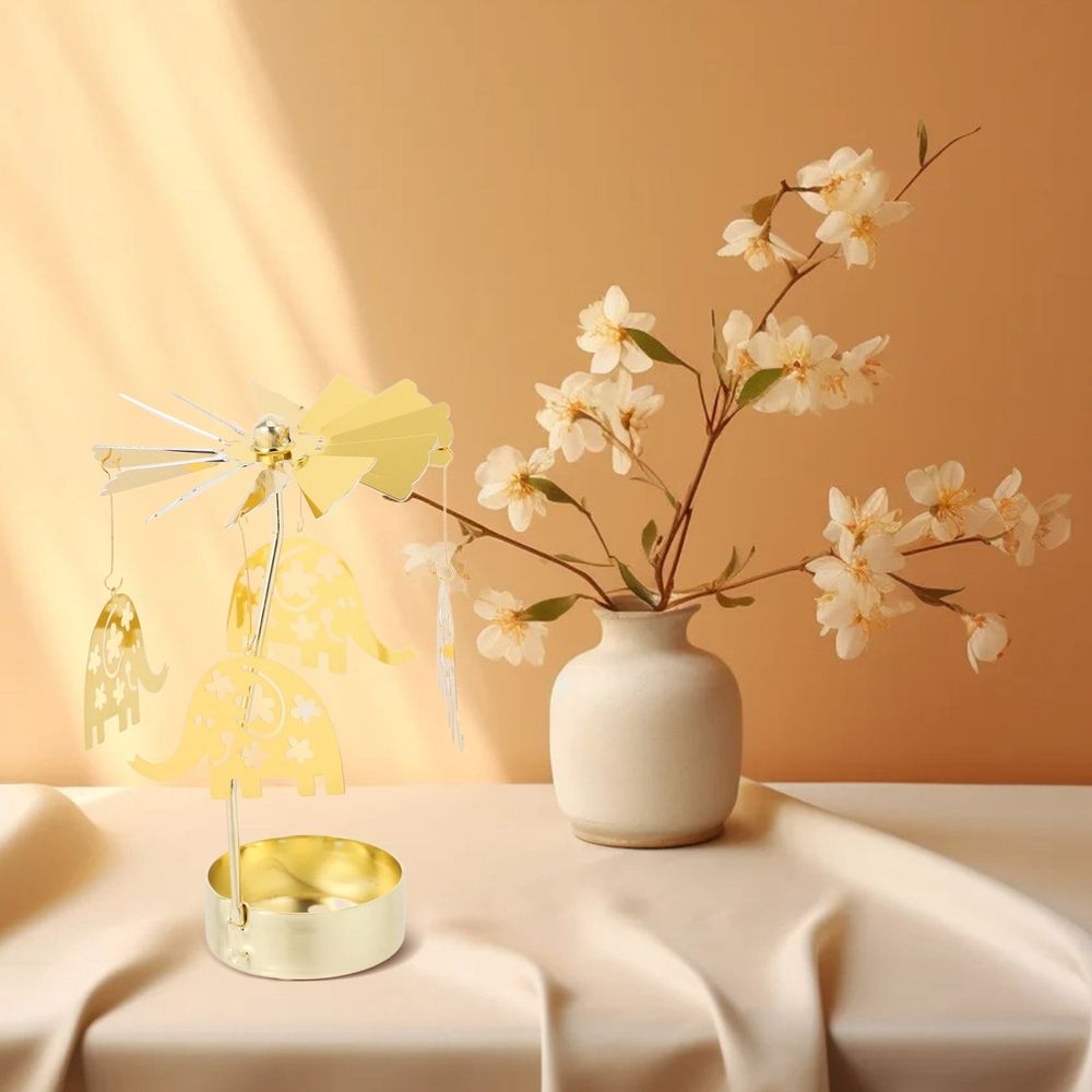 Golden Rotary Candle Holder Metal Carousel Table Centerpiece for Home Decor
