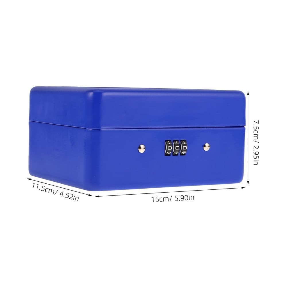 Blue Iron Cash Box, Combination Lock, Portable for Home, Sturdy and Safe Money Saving