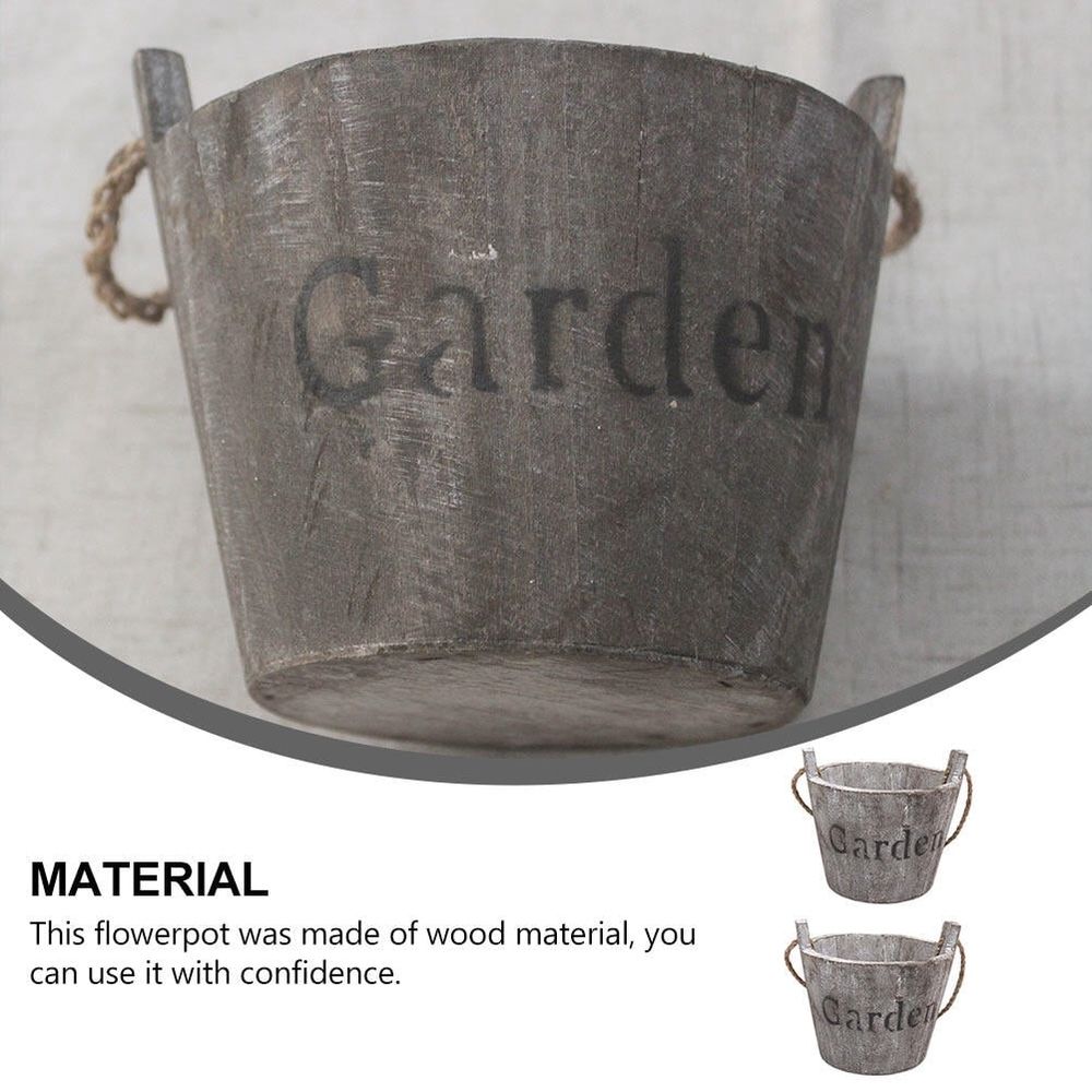 2Pcs Wooden Succulent Planters Coffee Color Artistic Rustic Flower Holders for Home Decor