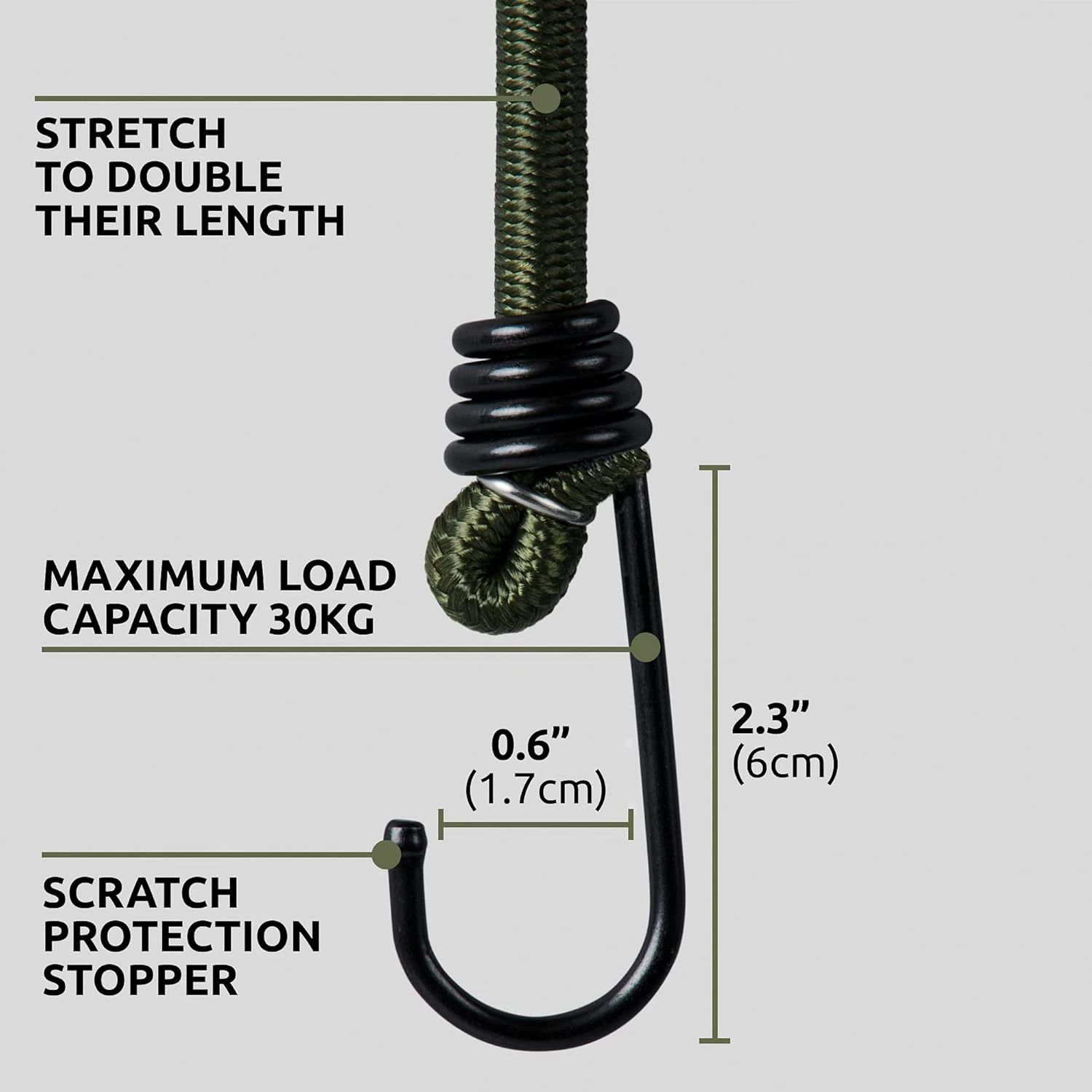 45cm- Heavy Duty Bungee Cords with Hooks10 Pack Multi-Purpose Elastic Bungee Straps for Luggage, Roof Racks, Camping - Weatherproof & UV Resistant