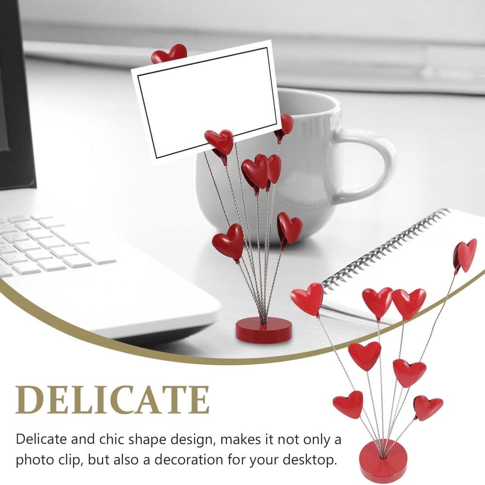 Stainless Steel Heart-Shaped Photo Holder Stand Red Desk Display