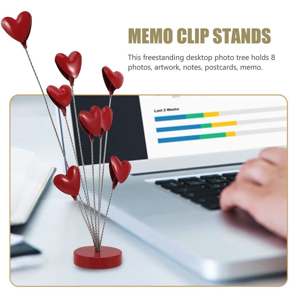 Stainless Steel Heart-Shaped Photo Holder Stand Red Desk Display