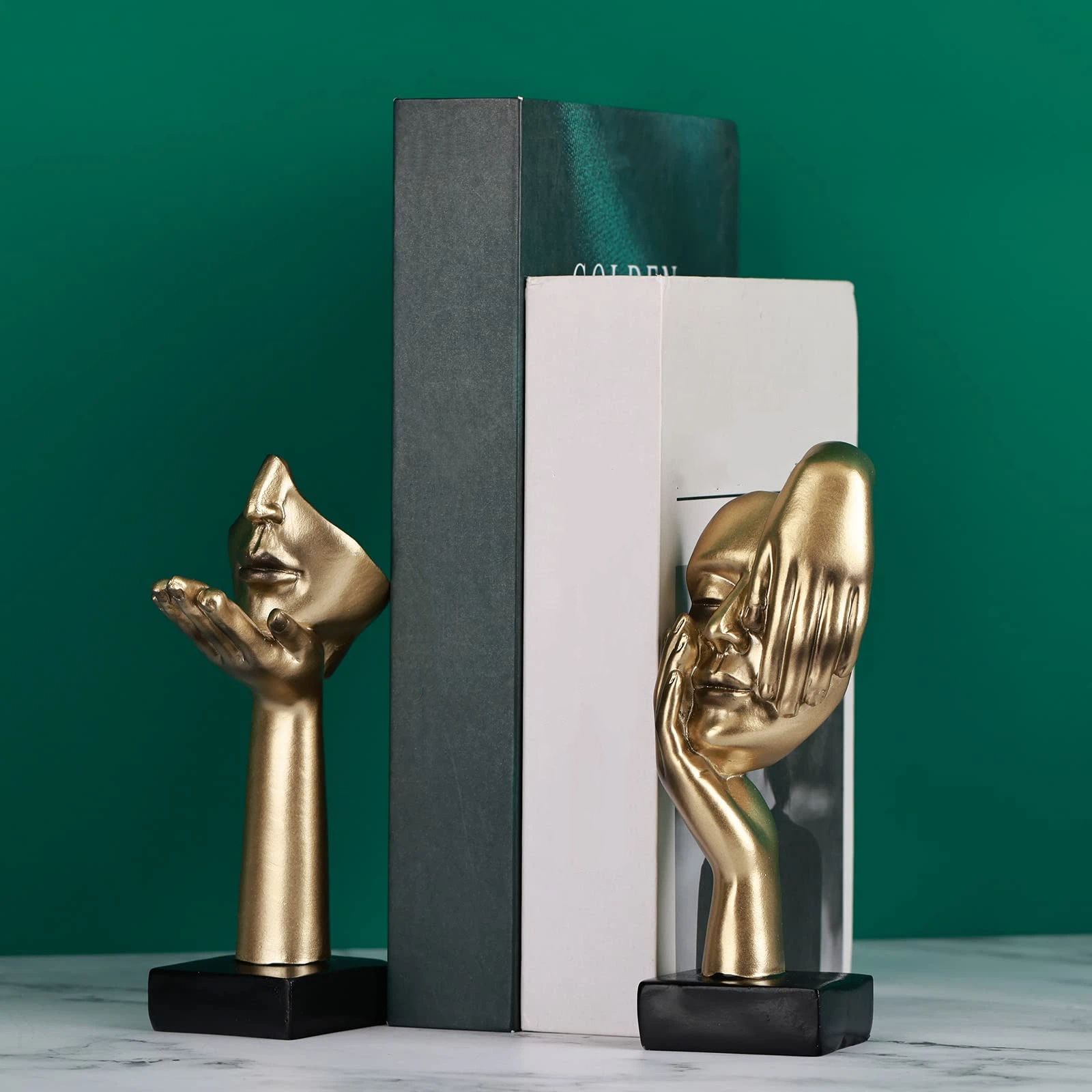 2Pcs Small Statue Set - Black Gold Home Decor Abstract Art Figurines for Shelves, Living Room Coffee Table, Office Desktop (17*6.5cm)