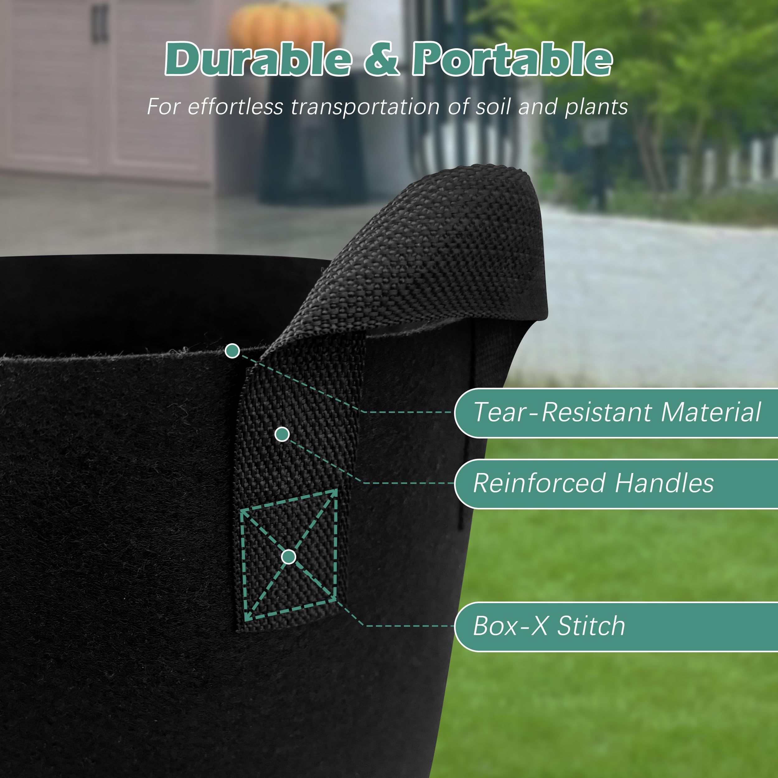 5-Pack 5 Gallons Grow Bags - Heavy Duty 300g Thickened Aeration Nonwoven Fabric Pots with Handles - Ideal Cloth Pots for Plants - Planters Accessories(30*25cm）
