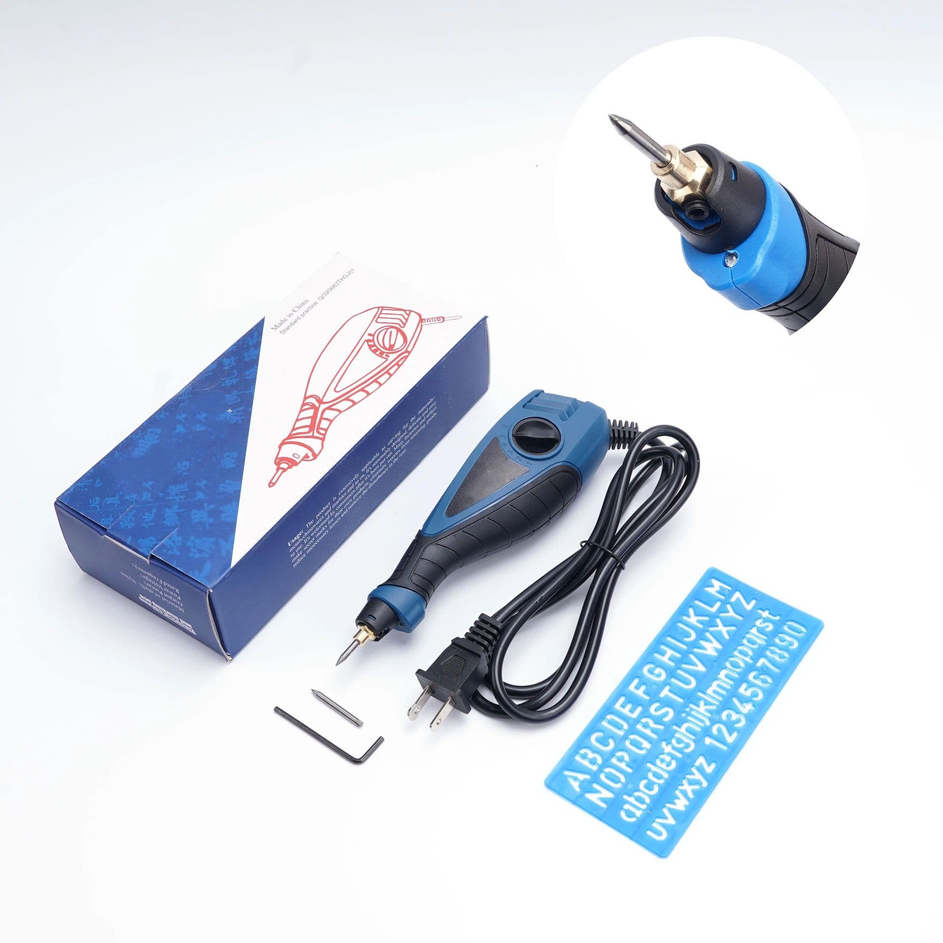 Engraving Pen 25W 6 Speed Handheld Tool for Metal Wood Glass Plastic Ink Blue